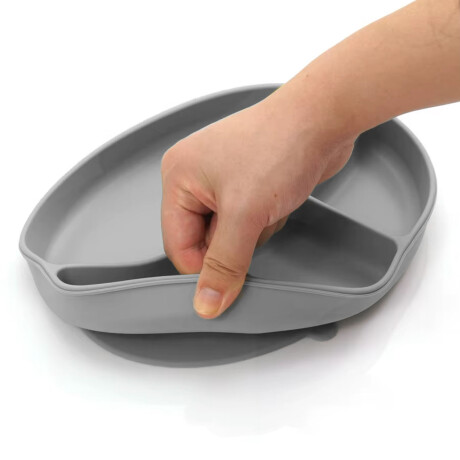 Plato Redondo c/ Separaciones y Tapa Comida Bebé en Silicona Gris