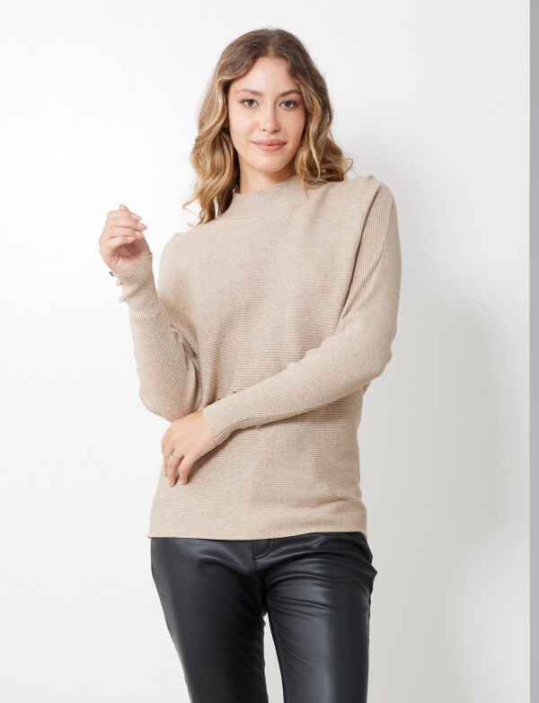 Buzo Rib Cuello Alto BEIGE