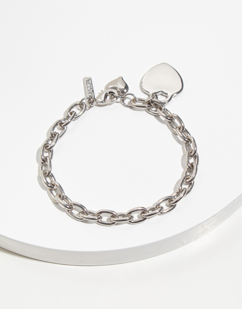 Pulseras Flexibles Metal Pulsera Con Corazones - Plateado Rodio