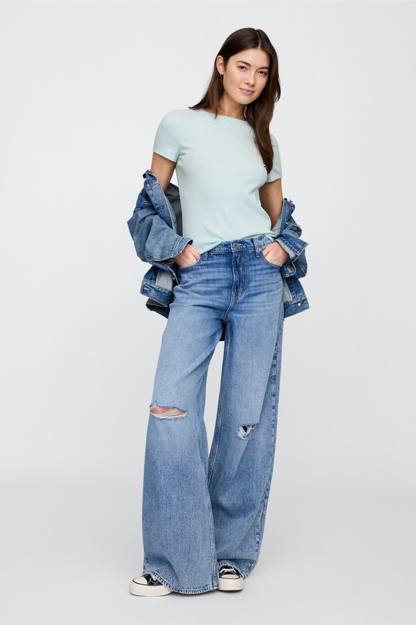 Remera Rib Cuello Redondo Mujer Azul