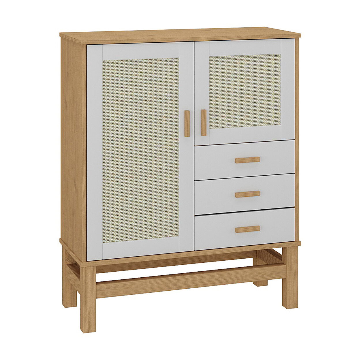 ARMARIO APARADOR BARGUEÑO BUFFET DE 2 PUERTAS 3 CAJONES EN MADERA MACIZA CON RATAN 