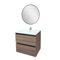 CONJUNTO MUEBLE DE BAÑO VIDA 60 CM COLOR NOGAL ARENADO / CON MESADA Y ESPEJO Conjunto Mueble De Baño Vida 60 Cm Color Nogal Arenado / Con Mesada Y Espejo