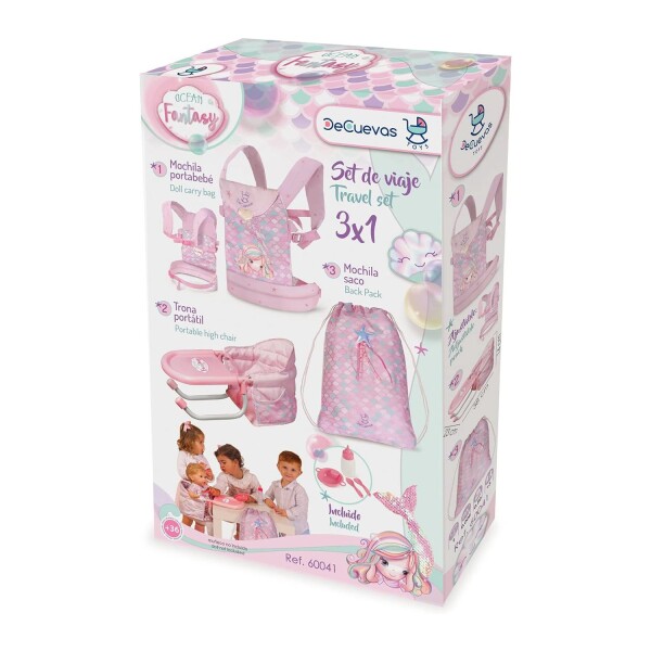 Set Viaje De Cuevas 3en1 Portabebé Bolso Silla Comer Muñecas Variante Color Rosa