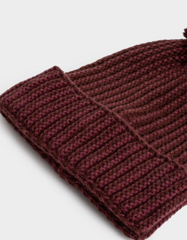 Gorro Romántico Gorro Tejido Con Pompón - Rojo Burdeaux