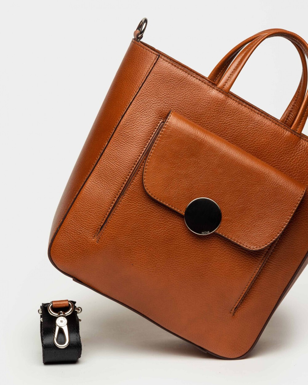 Shopper The Circle en cuero liso Cuoio