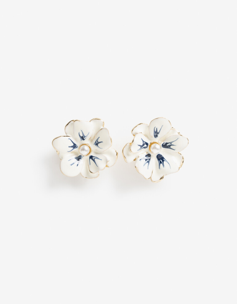 Aros Pasantes Color Aros Pasantes Flor Esmaltada - Dorado