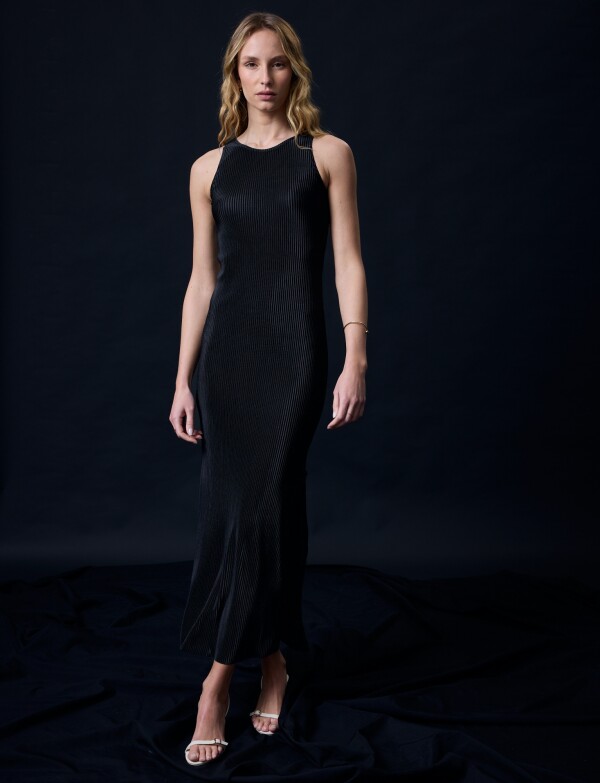Vestido Saten Plisado NEGRO