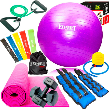 Set Pilates Yoga Nº6 Colchoneta + Pelota+ Mancuernas Violeta