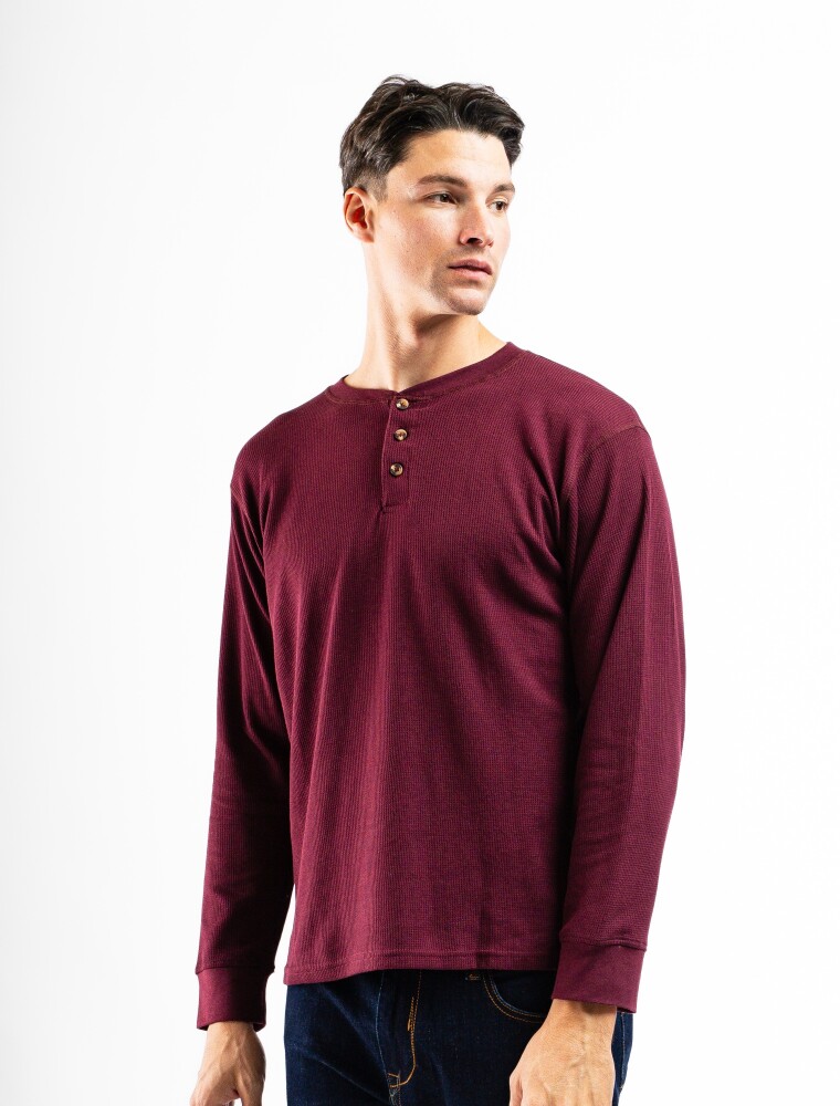 Remera Manga Larga Termal con Botones Bordo