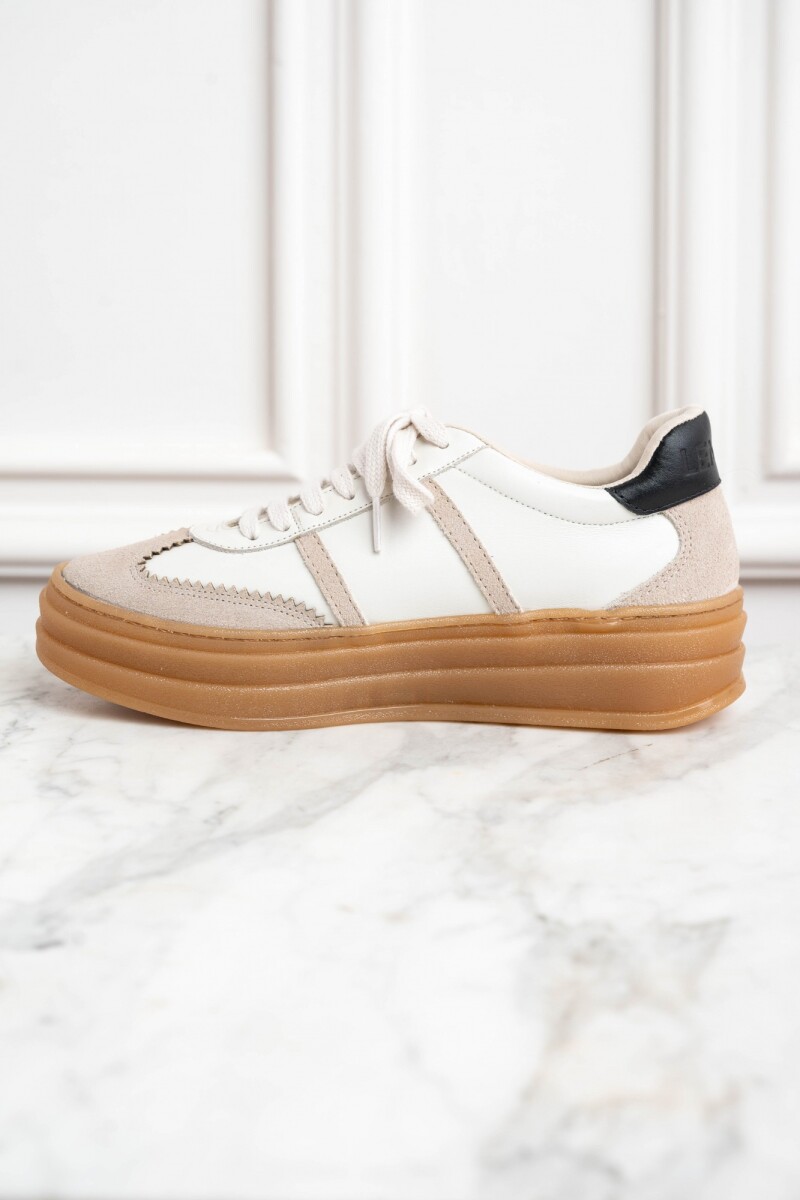 Zapatilla Combinada Cuero Nácar
