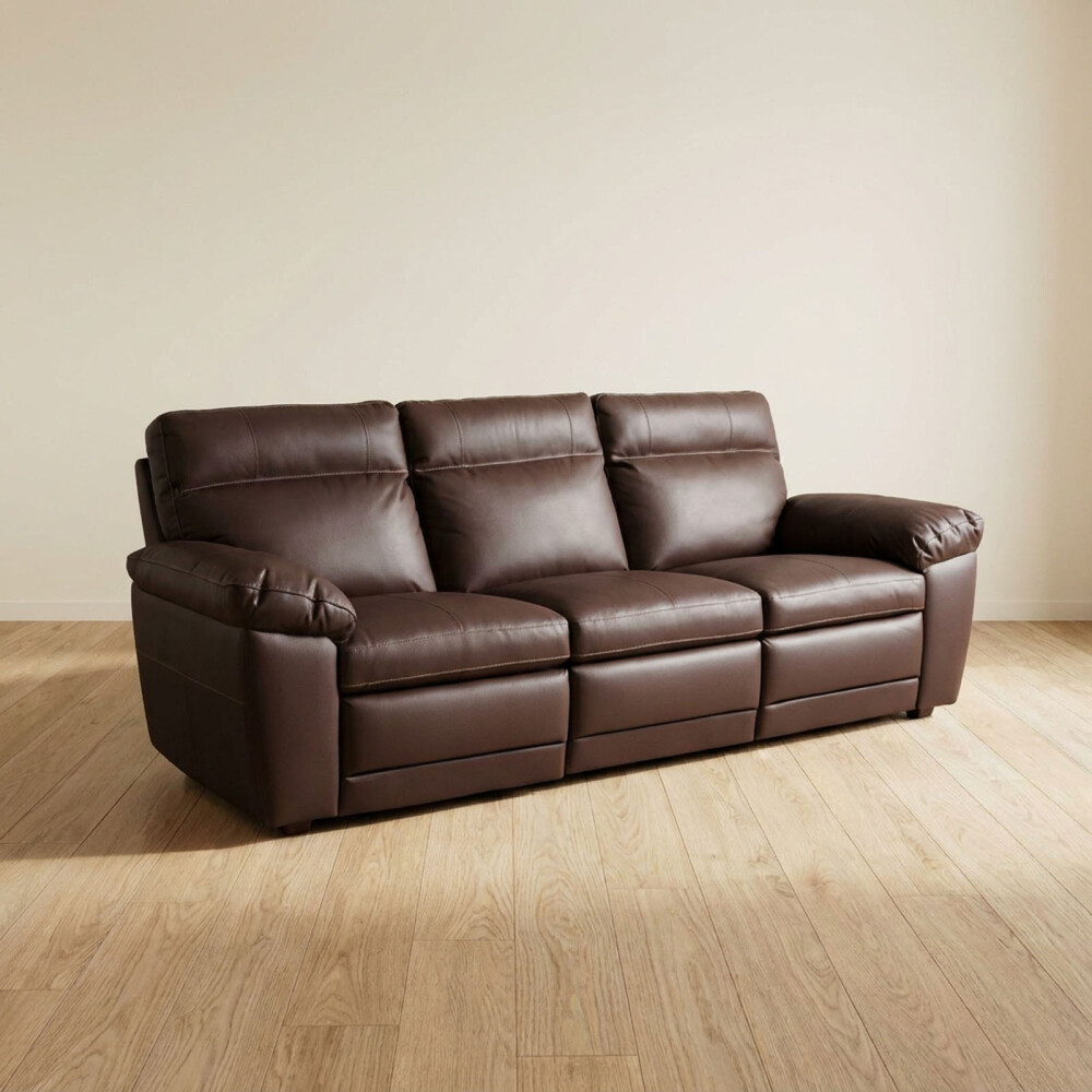 SOFÁ RECLINER 3 CUERPOS CUERO-100-NATURAL MARRON IMPERIAL CHOC.