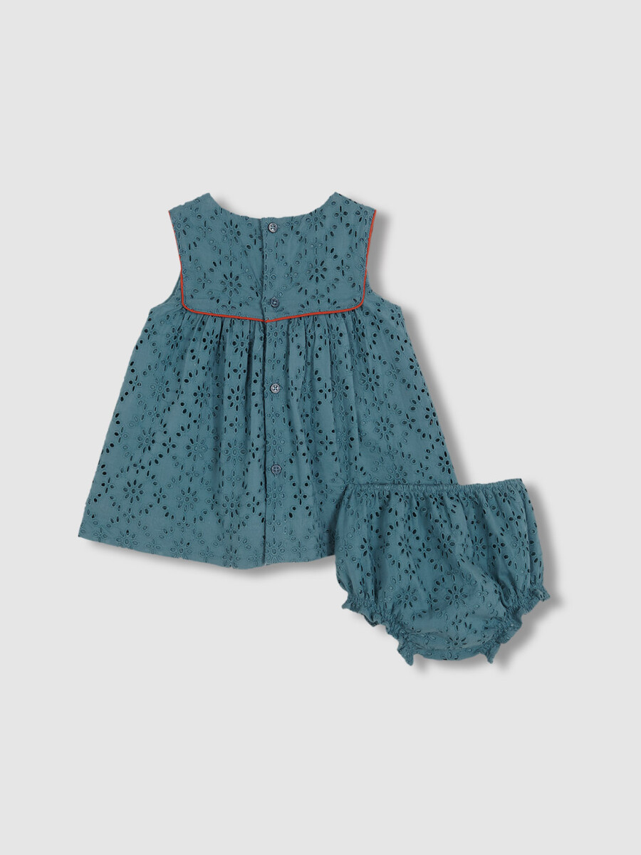 Vestido Openwork Contraste Azul Claro