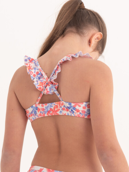 Bombacha bikini con volados Flores Crema