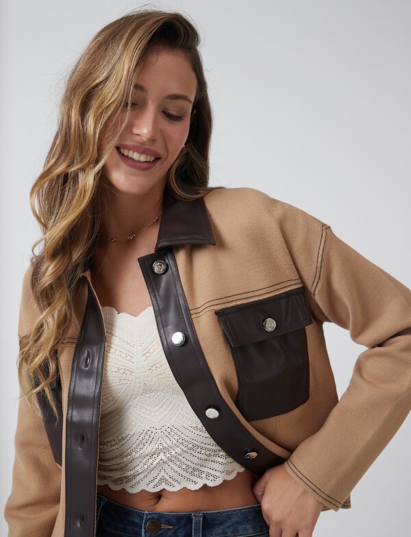 Chaqueta Combinada Eco Cuero TOSTADO