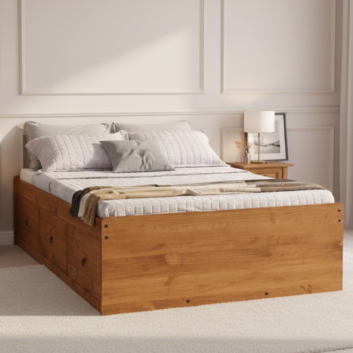 Cama 2 Plazas Linea Naturale C/cajones - ROBLE 