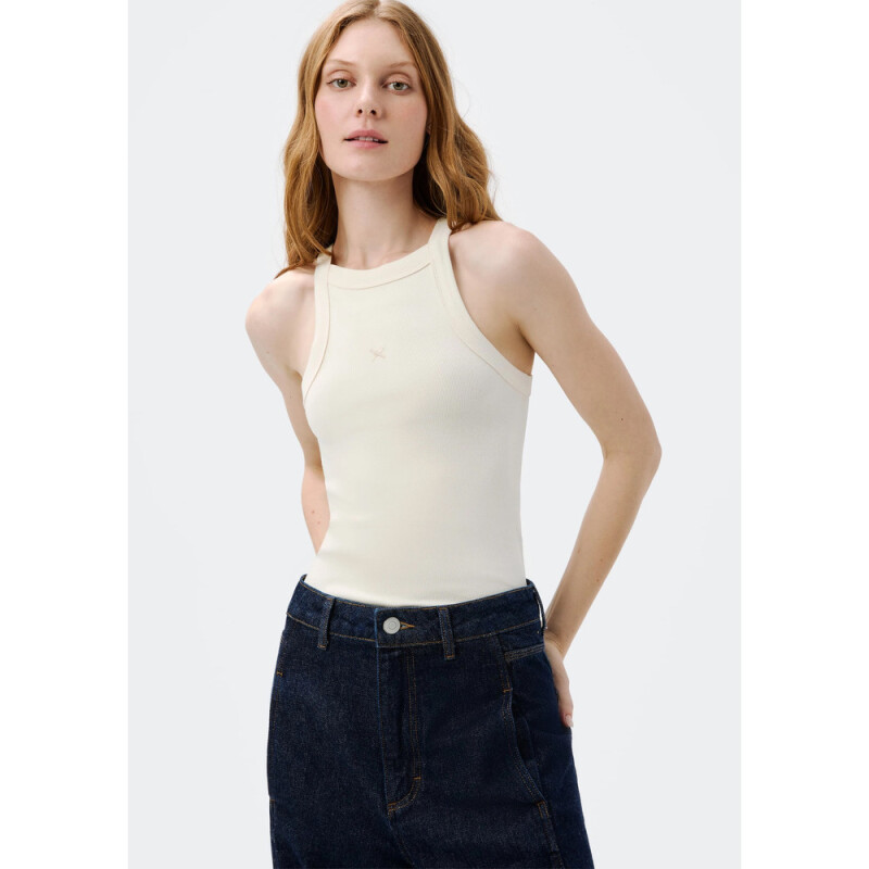 CAMISETA REGATA FEM BEGE MESCLA