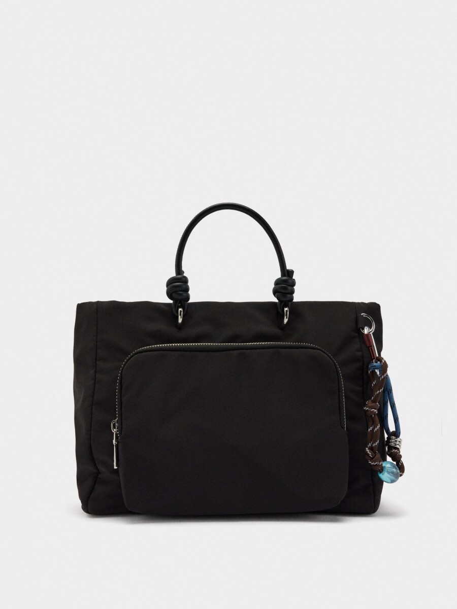 Bolso Tote De Nylon Con Colgante M negro