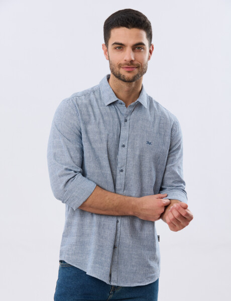 CAMISA RAYADA DE LINO Denim