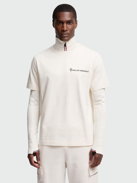 MONCLER - Camiseta de Algodón Manica Gris Medio