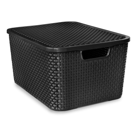 Caja Cesto Canasto Organizador Rattan 40lts Tapa - Grande Negro