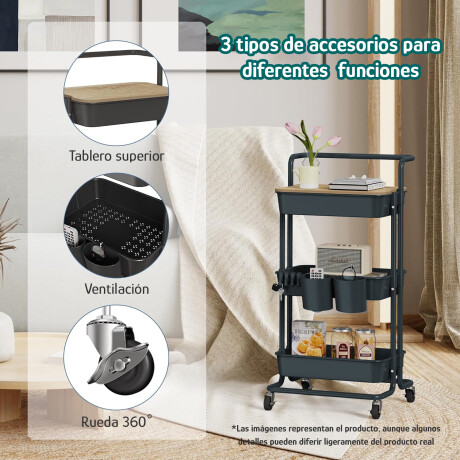 Carrito Organizador Multiuso 3Niveles Ruedas 360° Tapa Azul