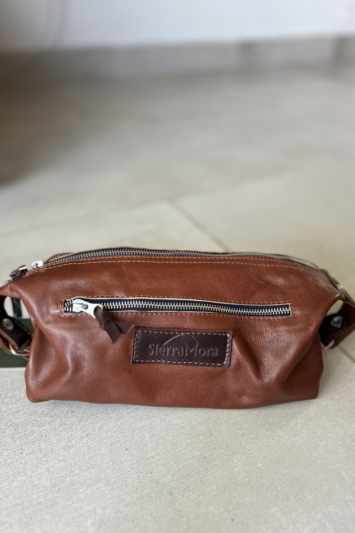 Necessaire de Cuero Camel Blue Zip