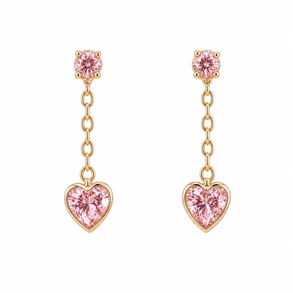 Caravanas colgante corazón zirconia rosa-Oro bajo-Zirconia rosa-CA8496. - conpiedra 