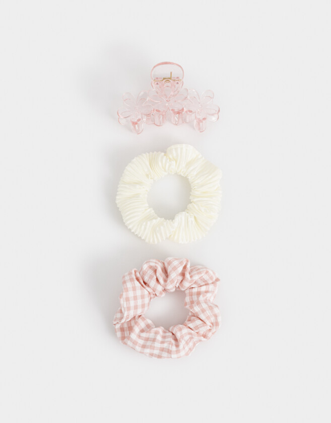 Accesorios Pelo Set Con flores Set De Scrunchie Y Broche - Combinacion Bicolor