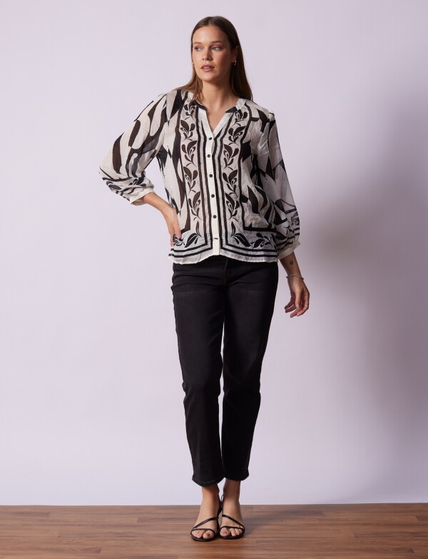 Blusa Gasa BLANCO/NEGRO