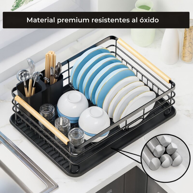 Escurridor De Platos Secaplatos Cocina Vajilla Metal Madera Negro Con Madera Escurridor De Platos Secaplatos Cocina Vajilla Metal Madera Negro Con Madera