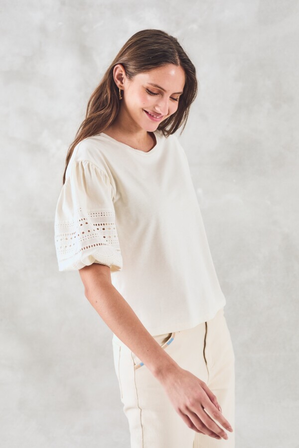 Remera Algodón Combinada Crudo