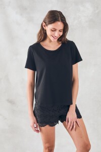 Remera Algodon Peinado Negro