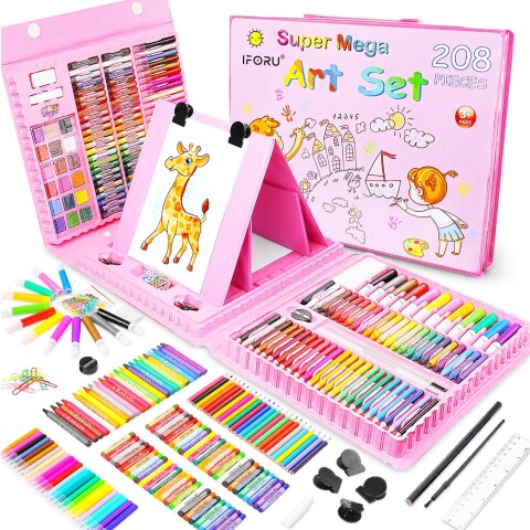 Set Kit Arte Dibujo Y Pinturas 208 Piezas Valija Infantil Variante Color Rosa