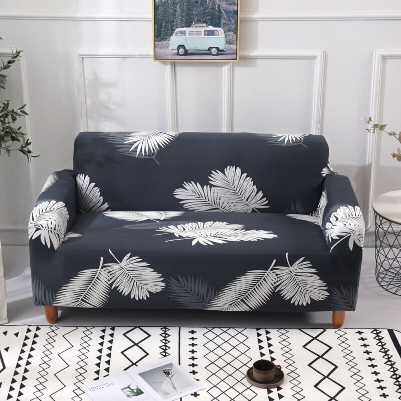 Funda sillón 4 cuerpos estampada Hojas Grises