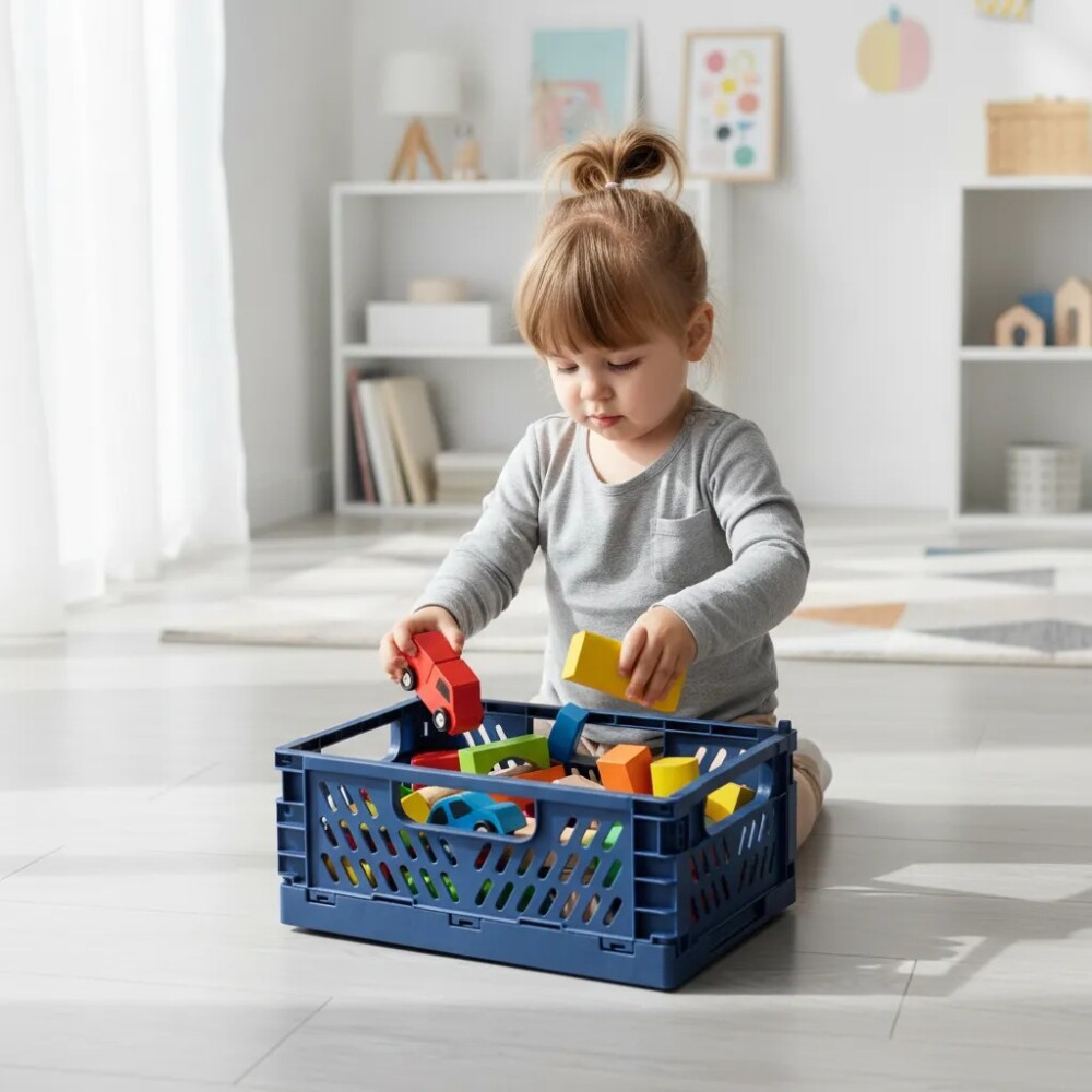 Cestos organizadores cajas plastico reforzado azul marino