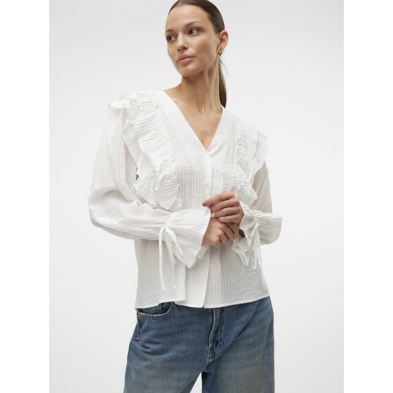 VMKAUSA FRILL LS TOP WVN GA SNOW WHITE