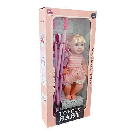 Set Muñeca Bebé Bebote Cochecito Plegable 40cm Set Muñeca Bebé Bebote Cochecito Plegable 40cm
