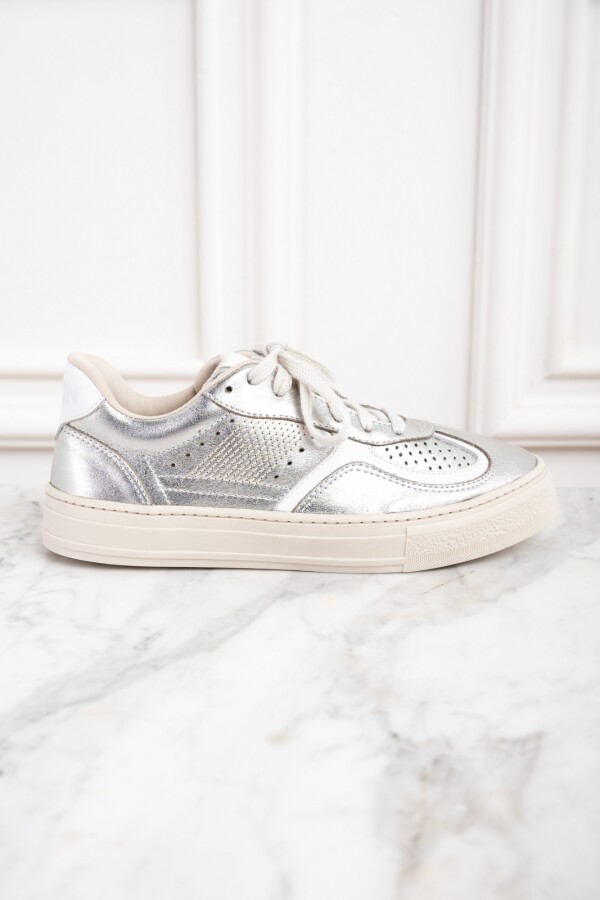 Zapatilla Metalizada Cuero Plata