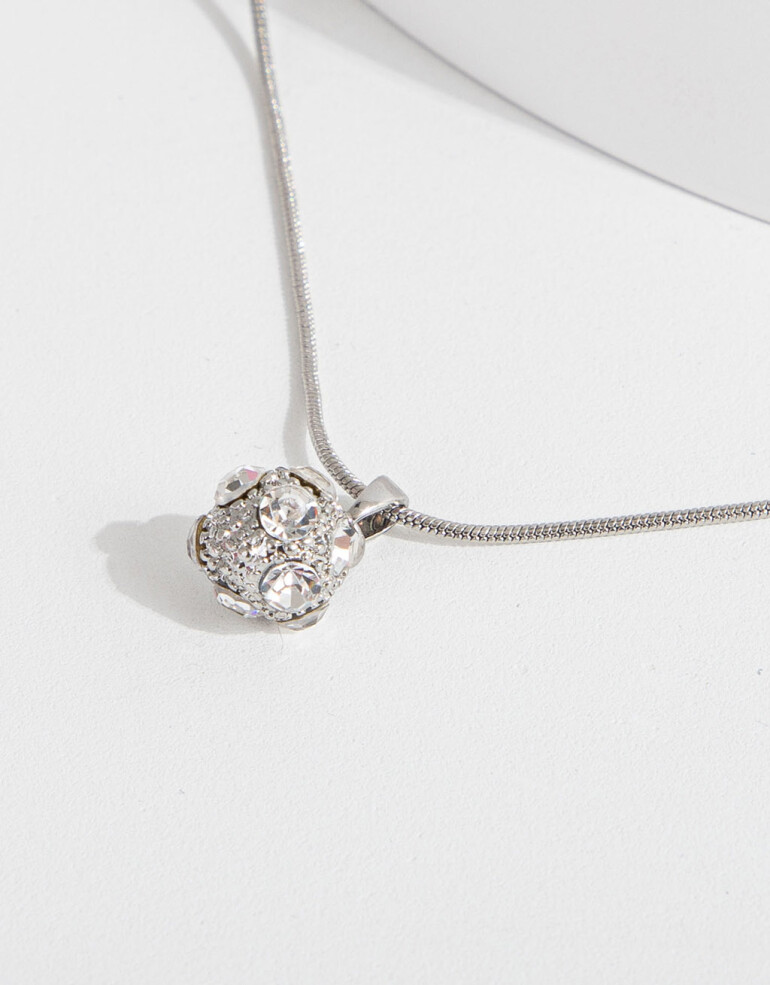 Cadena Corta con Dije Strass Collar Con Esfera Strass - Plateado Rodio