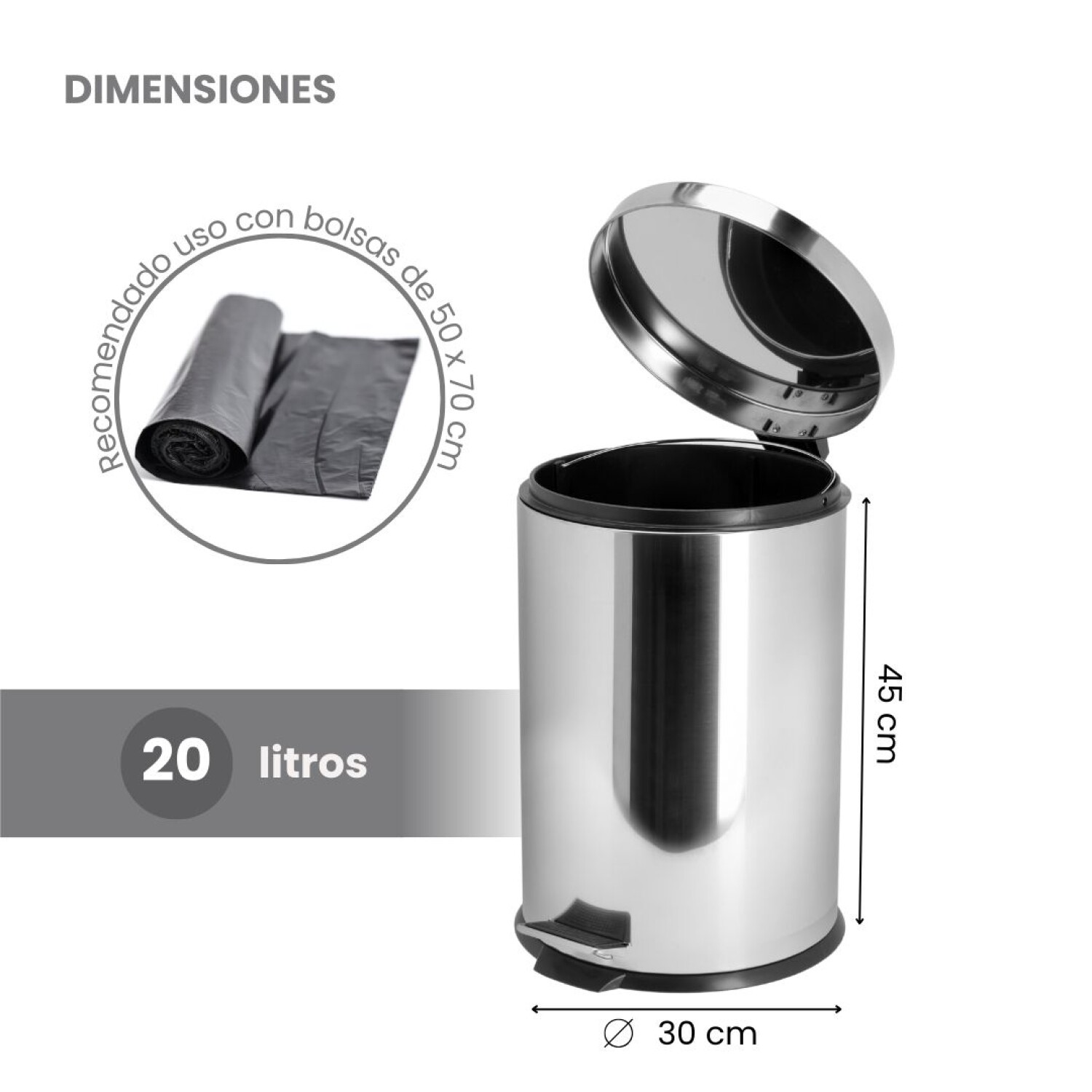 Tacho de basura acero inoxidable 20 litros outlet