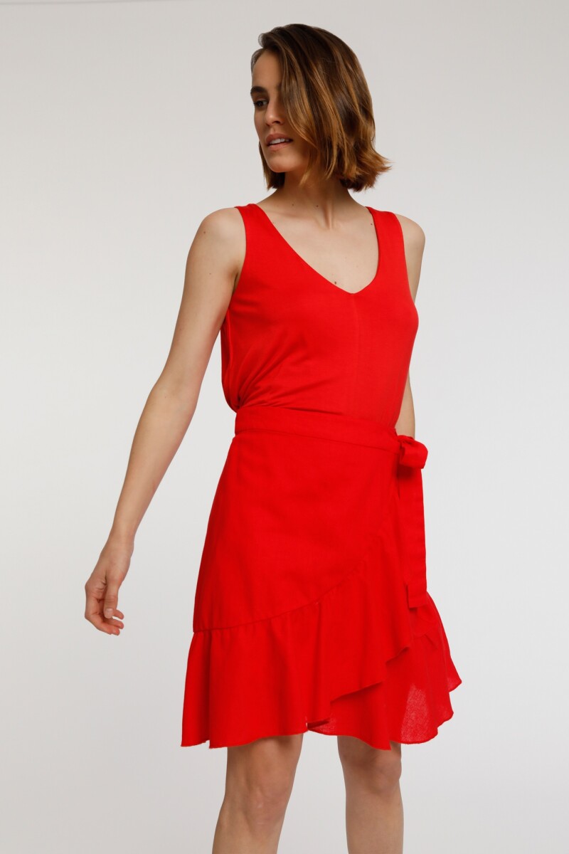 Falda de lino con volados rojo