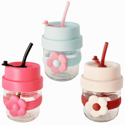 Vaso de vidrio c/sorbito flor 3 colores Vaso De Vidrio C/sorbito Flor 3 Colores