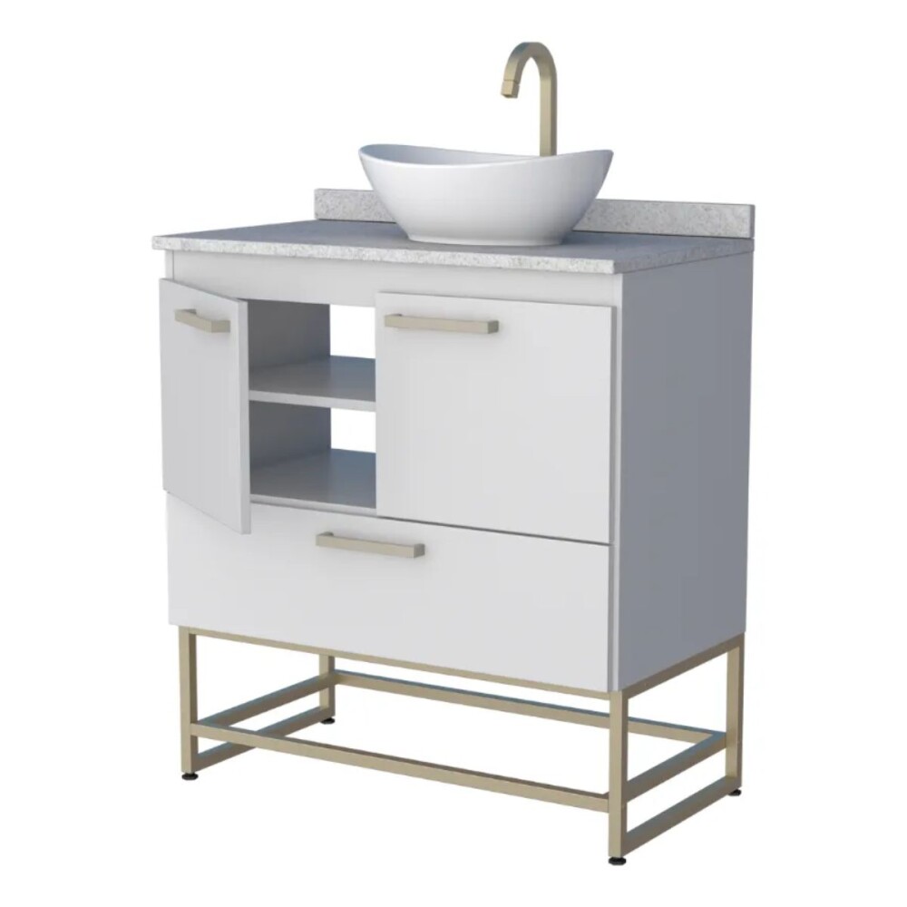 Mueble de baño Suez Blanco mesada granito 80cm con bacha de loza Mueble De Baño Suez Blanco Mesada Granito 80cm Con Bacha De Loza