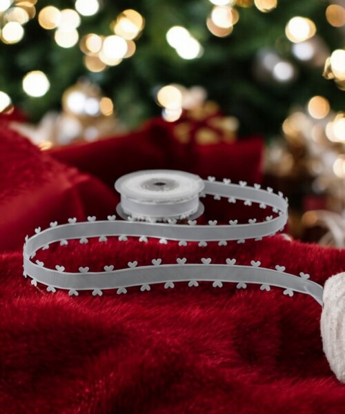 Cinta organza con corazones - 23 mts BLANCO