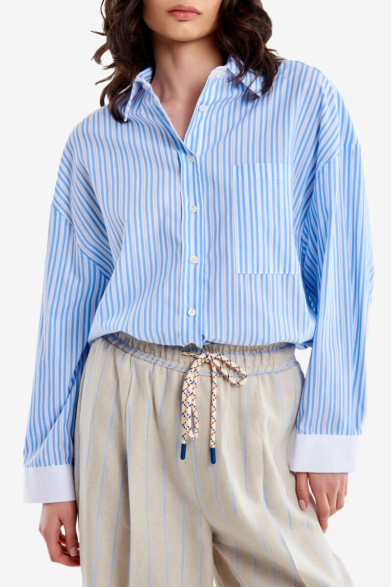 CAMISA RAYAS Celeste