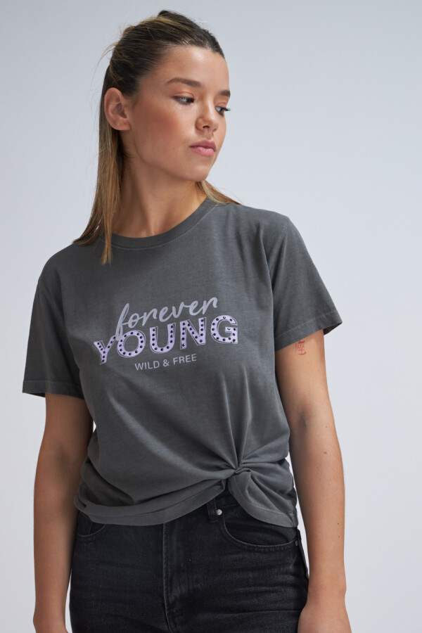 Camiseta manga corta estampada Young -Gris