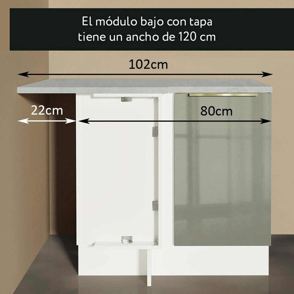 BAJO MESADA ESQUINERO 80 CM MDP-Y-VIDRIO BLANCO LUX