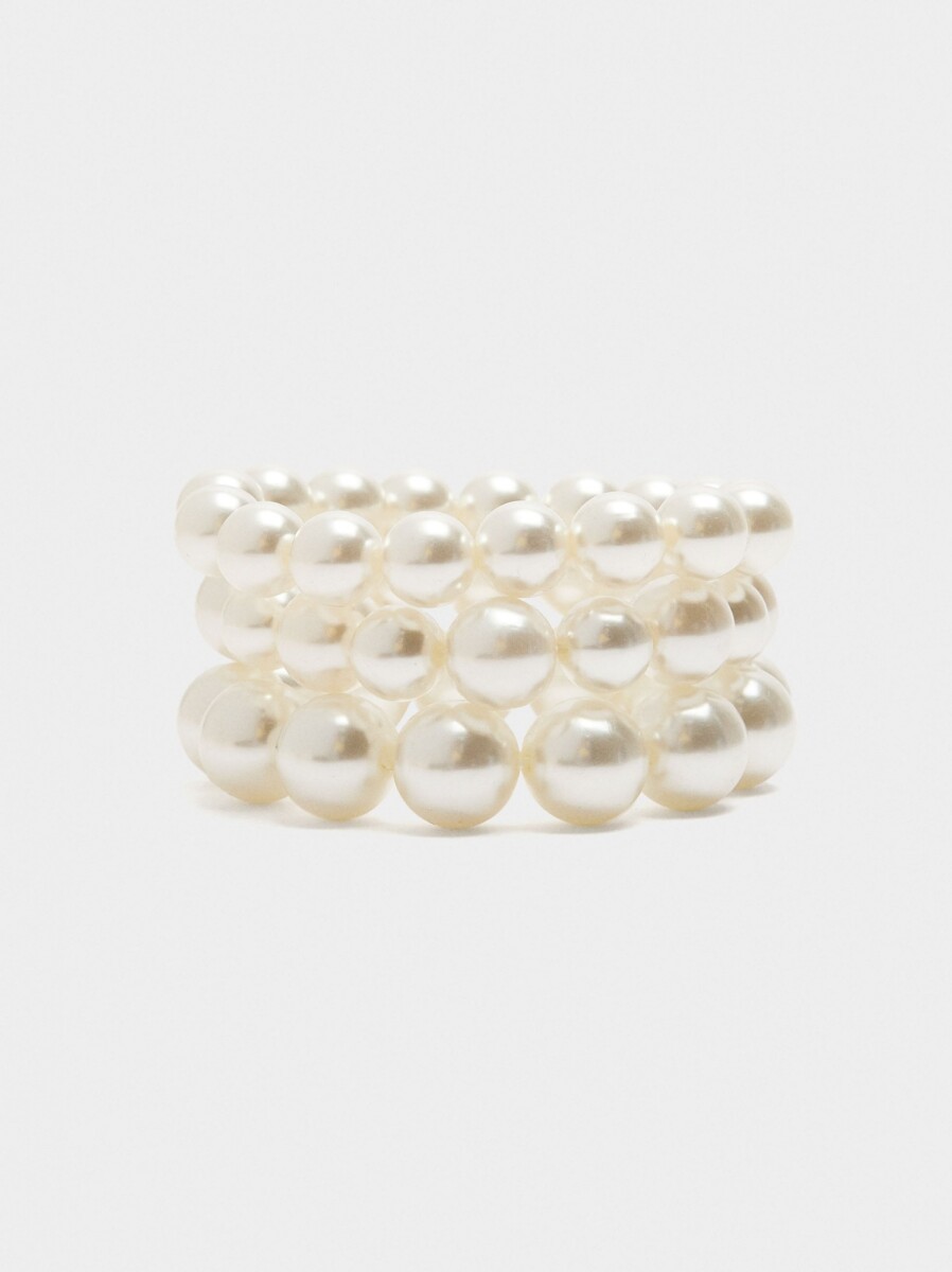 Set De Pulseras Elásticas Con Perlas - blanco 