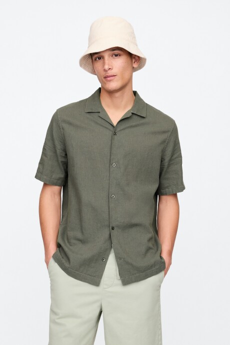 Camisa De Lino Manga Corta Hombre Mesculen Green