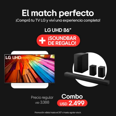 TV LG UHD 4K 86" 86UT8050 + Soundbar DE REGALO TV LG UHD 4K 86" 86UT8050 + Soundbar DE REGALO